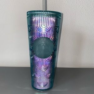 NWT Starbucks Blue Purple Iridescent Rainbow Mermaid Bling 24oz Venti Tumbler